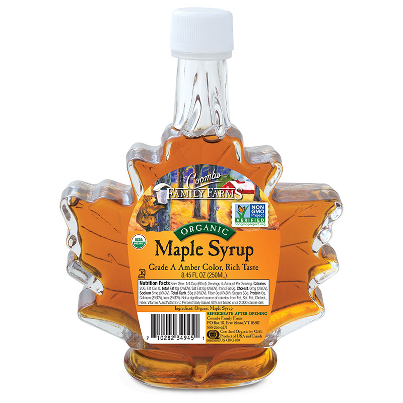 8.45 oz Glass Leaf, Organic Grade A Amber Rich Maple Syrup