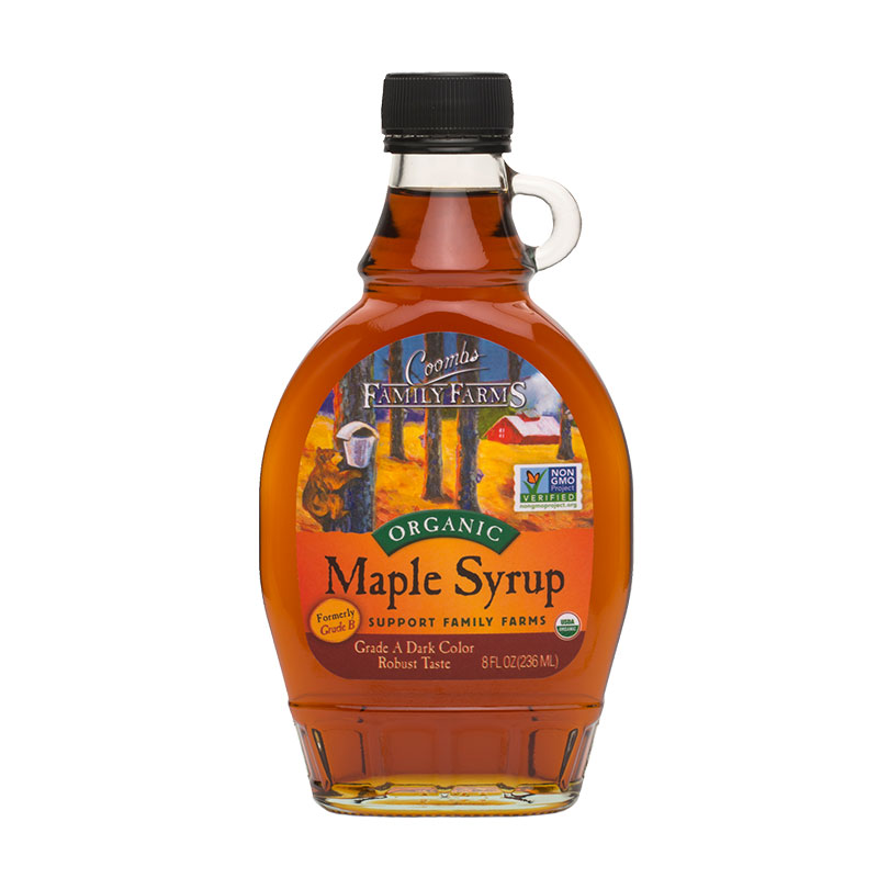 8 oz Glass, Organic Grade A Dark Robust Maple Syrup